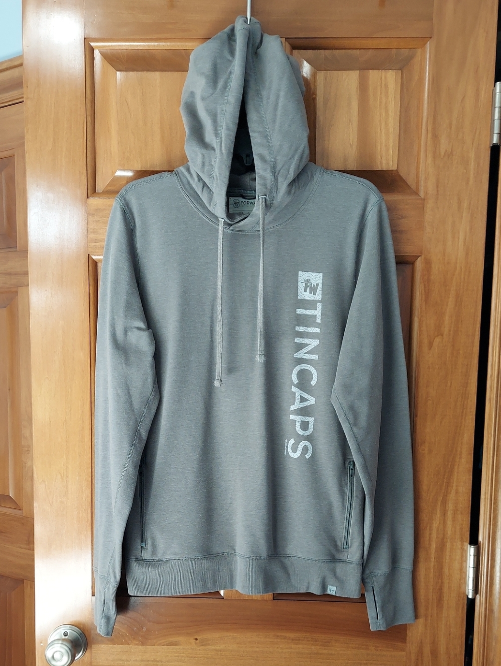 Tin Caps Baseball Women's Gray Pullover Hoodie with Vertical Logo, Size Large ▪︎
